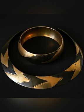 Vintage Brass Cheveron Collar Necklace And Matching Bangle